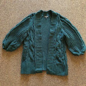 Oversized Jade Green Cable Knit Open Front Sweater